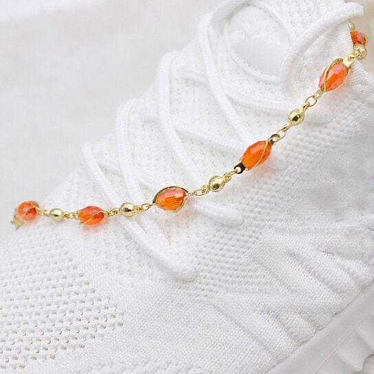 18K Gold Filled High Polish Finish Oval Crystal Ankle Bracelet Footaction Online