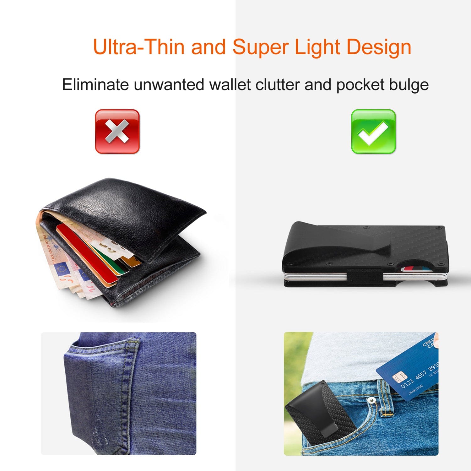 Credit Card Holder with Cash Clip Carbon Fiber RFID Blocking Scan for Men 2025 Cheap Online