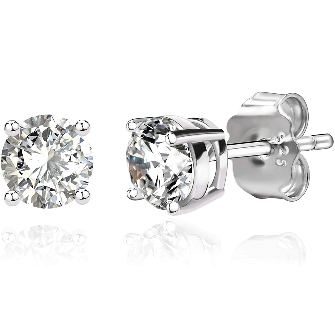 Solid 925 Sterling Silver Round  Cut  Crystal Small Studs Best Wholesale