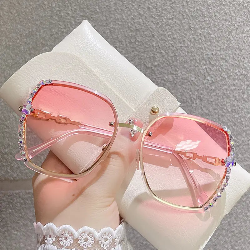 Metal Trimming Oversized Rhinestones Gradient Sun Glasses Cheap Online Store Manchester