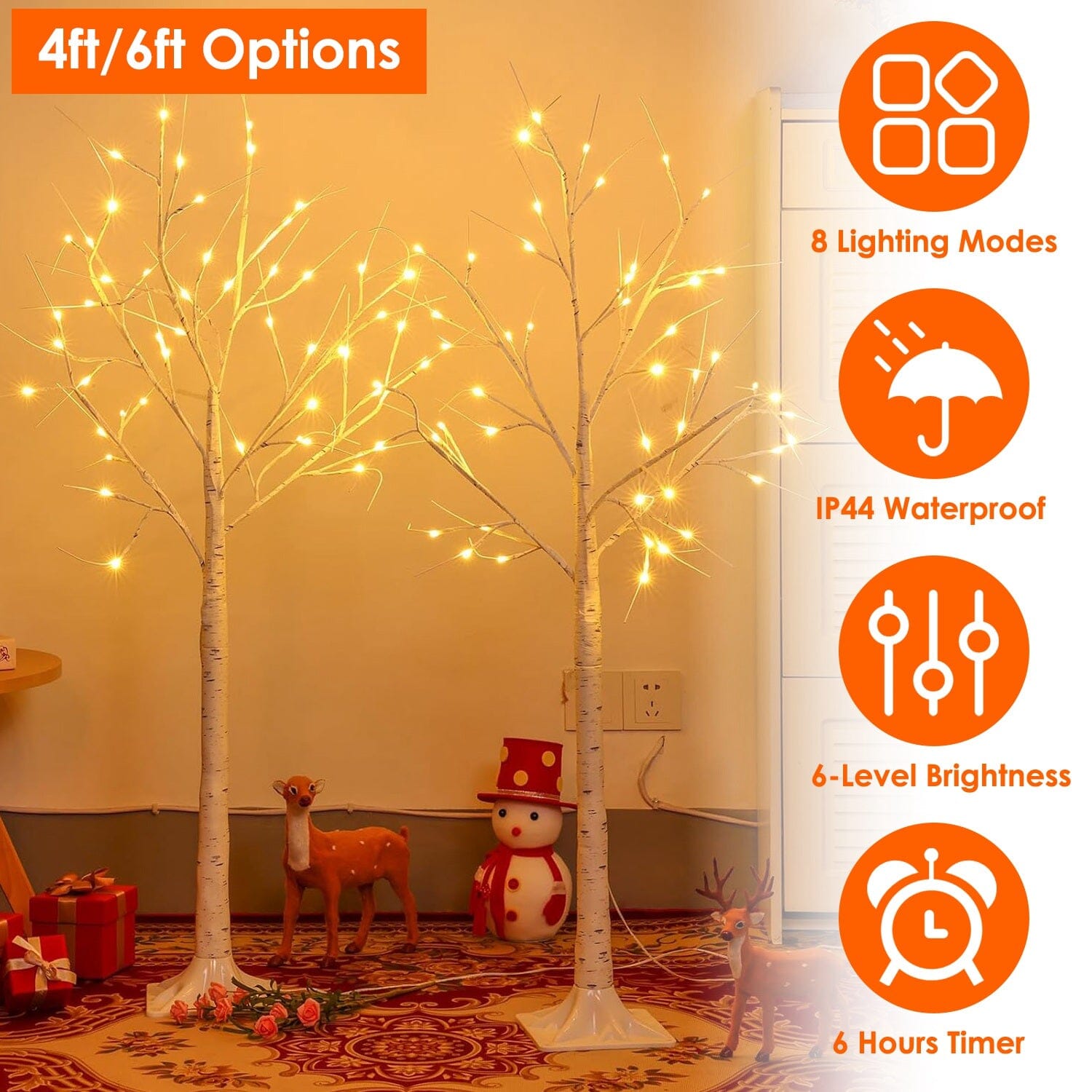 Lighted Birch Tree Artificial White Birch Tree Wig with 8 Warm White Lighting Modes Cheap Extremely