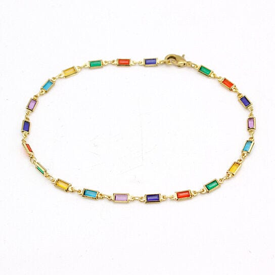 18k Gold Filled High Polish Finish Gold And Multi Color Dark Crystal Baguette Anklet Sale In China