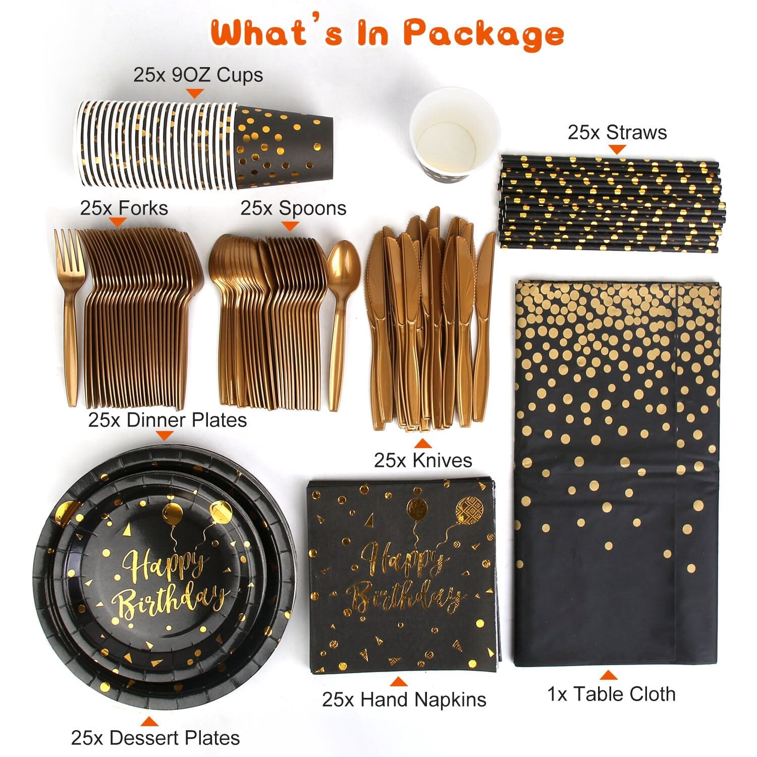 201 Pieces: Black Gold Disposable Dinnerware Set Cheapest Pice For Sale