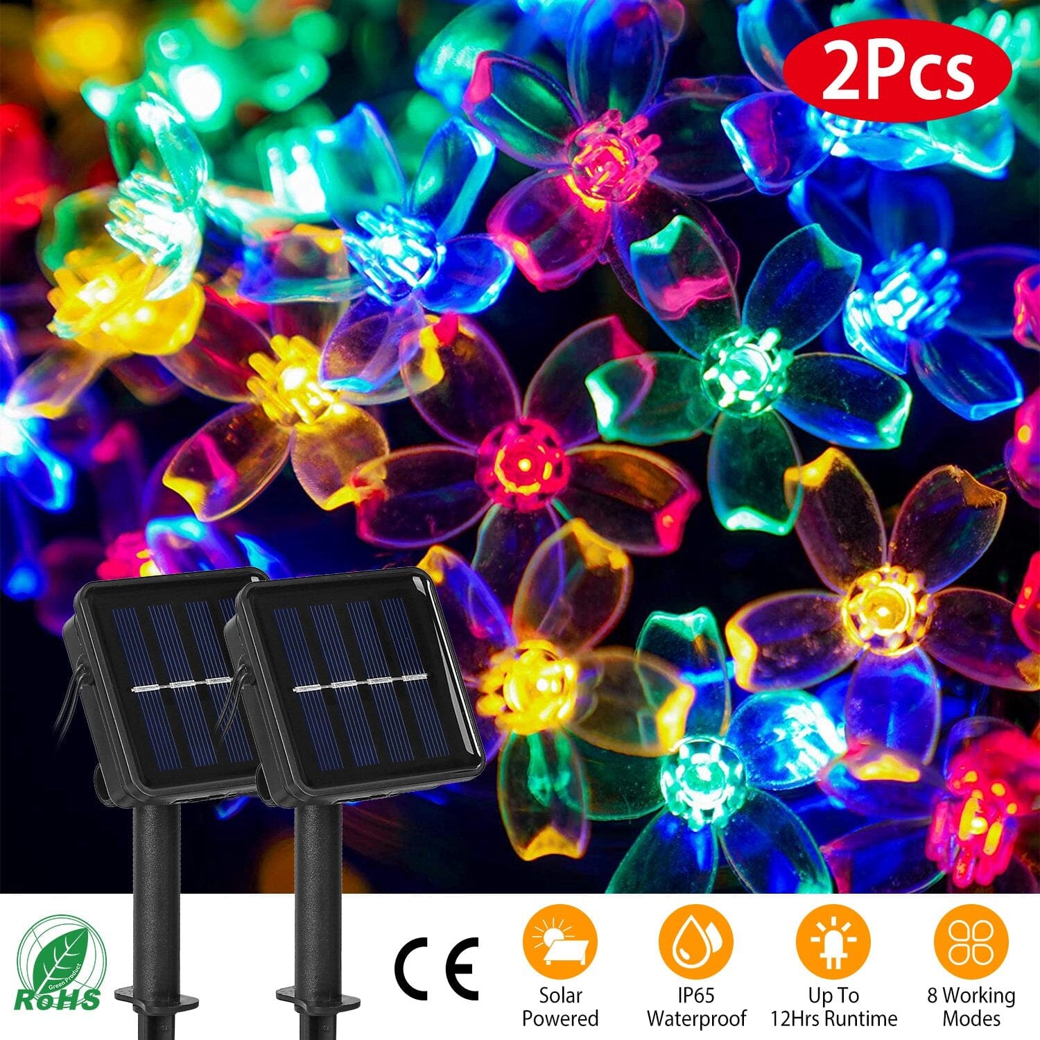 2-Pieces: Solar Power String Lights 50 LED Beads Fairy Sakura Flower Manchester Great Sale Online