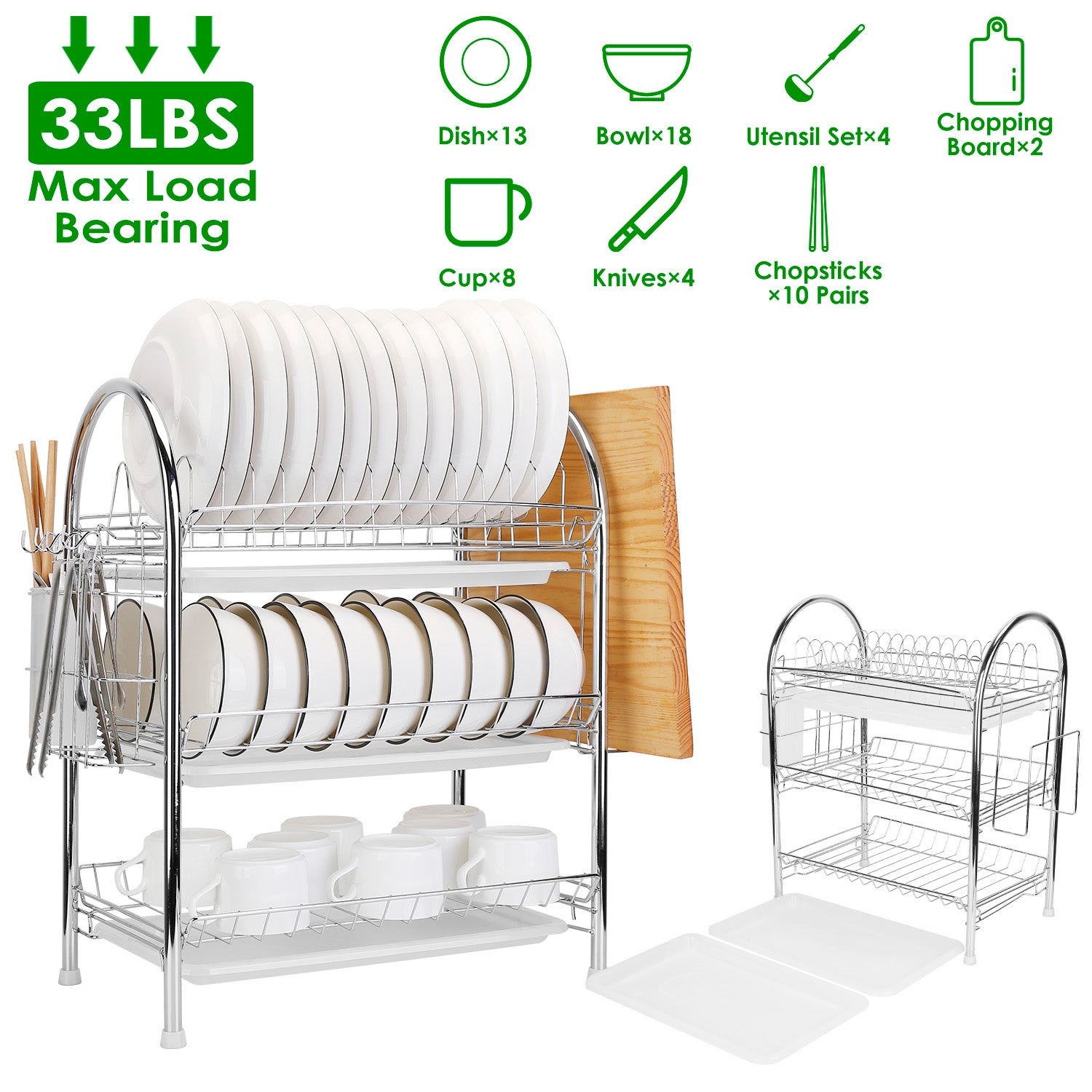 3-Tier Dish Drying Rack Shelf with 3 Drain Trays Chopping Board For Cheap Sale Online