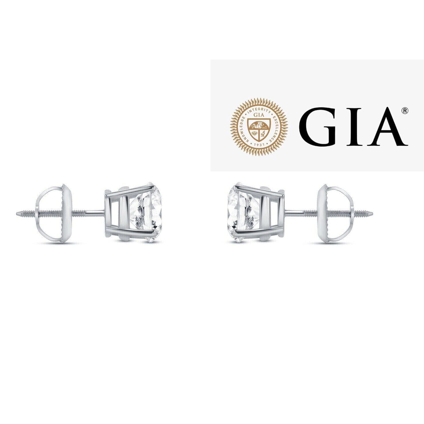 14K Solid White Gold 2.00ct Lab-Grown Round IGI Certified Diamond Stud Earrings Cheap Brand New Unisex