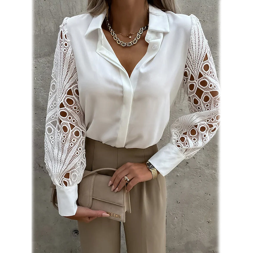 Women's Long Sleeve Cutout Lace Button Down Shirt Outlet Excellent