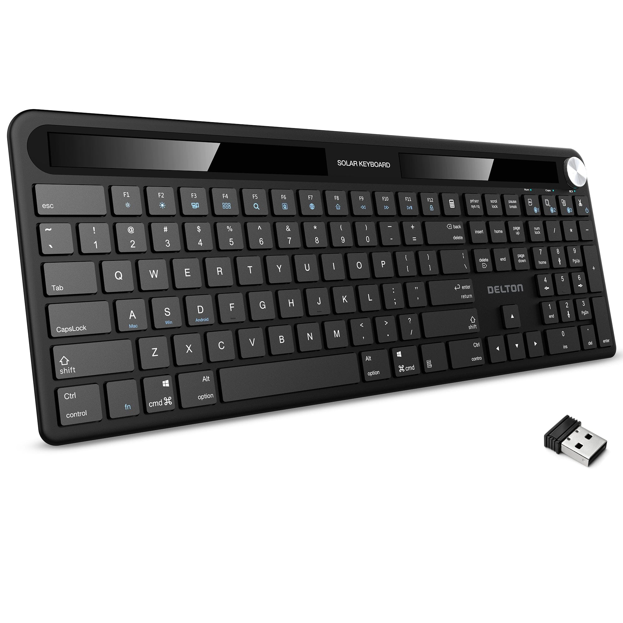 Delton KB90 Wireless Solar Keyboard, Rechargeable Wireless Keyboard with Quiet Keys, Solar Recharging Keyboard, Bluetooth Keyboard for Computer /Desktop /PC /Laptop /Windows. Outlet Explore