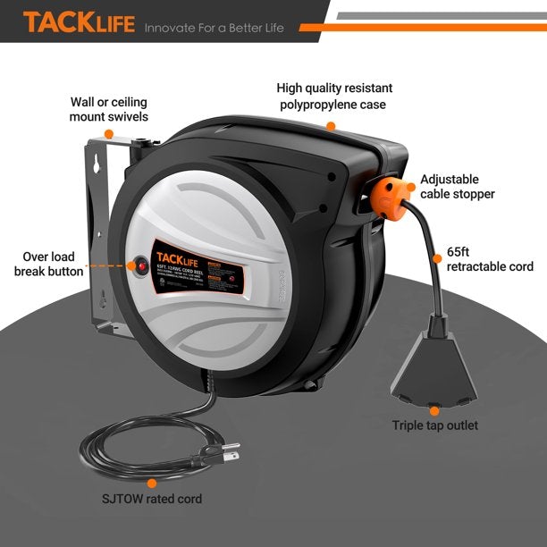 Tacklife Retractable Extension Cord, 65FT+4.5 Extension Cord Reel Outlet Store Cheap Pice