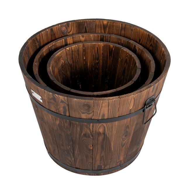 3-Pieces: Wooden Planter Barrel Set Sale Get To Buy