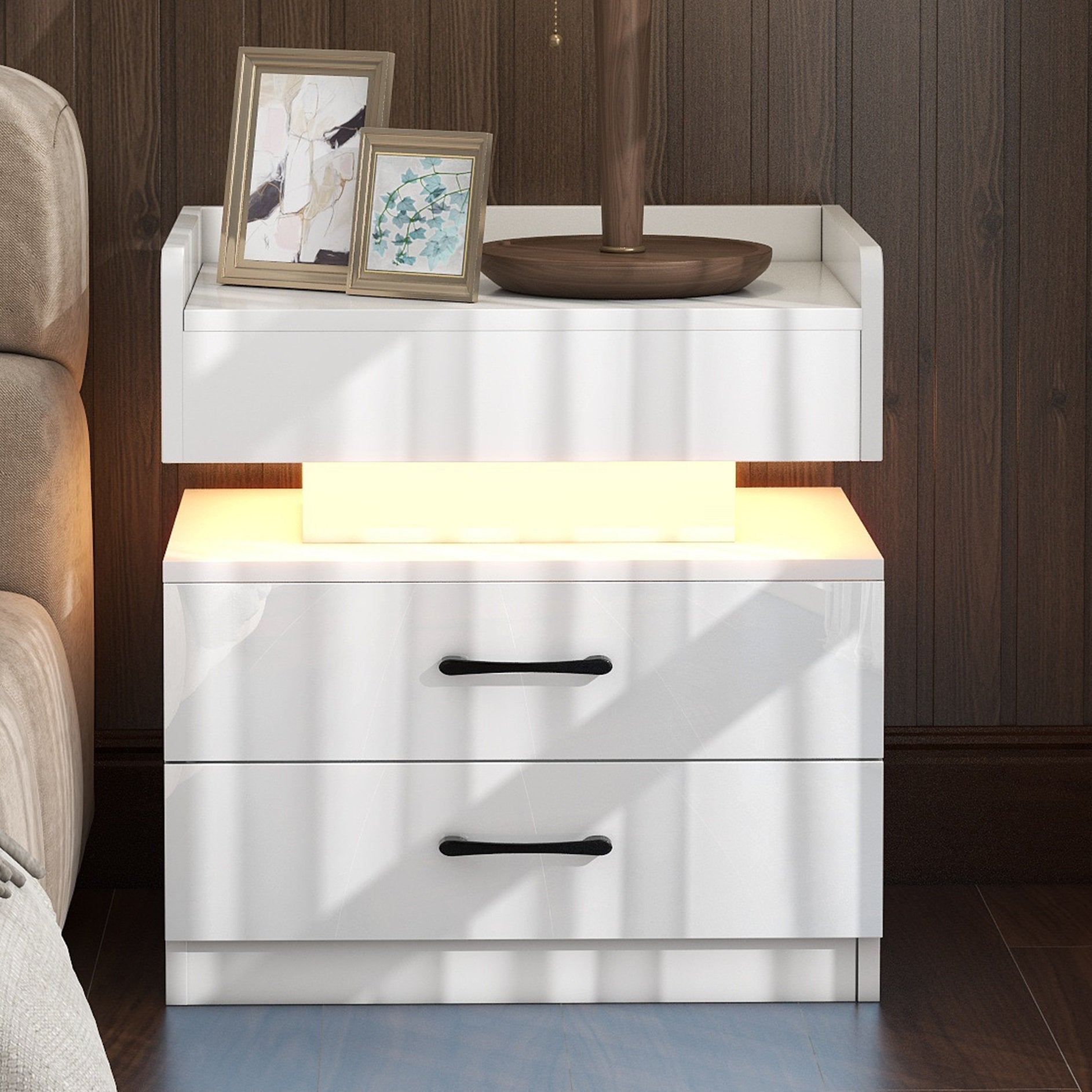 Modern Night Stand with LED Lights and Charging Station Outlet Pay With Paypal