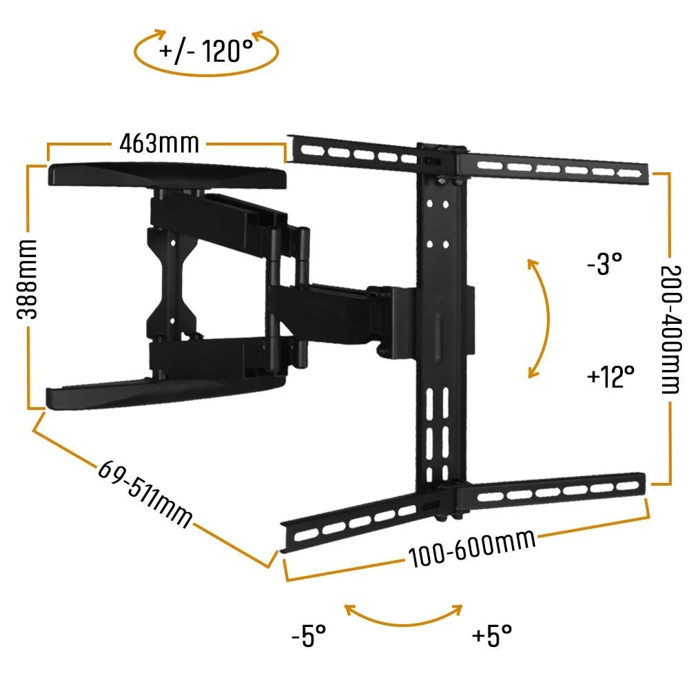 Full motion Articulating TV Wall Mount/ TV Bracket for Curved & Flat Panel TV, Fits 32 to 80 TVs 600X400 VESA Inc 10ft HDMI Cable and Bubble Level- Koramzi KWM3664AT-PRO Cheap Sale Countdown Package