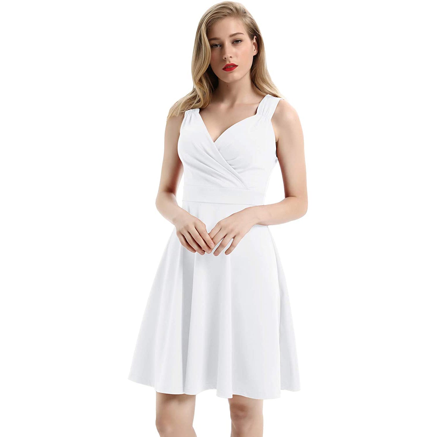 Women's Sleeveless Wrap V-Neck A-line Bridesmaid Cocktail Party Dress Low Pice Fee Shipping Sale Online