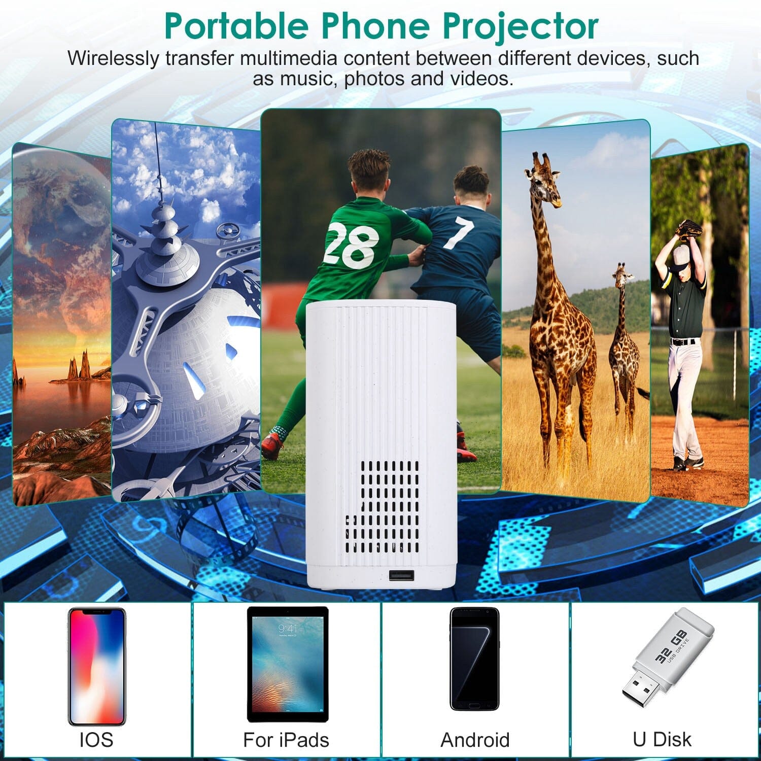 WiFi 1080P Projector Phone Projector Home Movie Projector Compatible with IOS Android iPads U Disk Buy