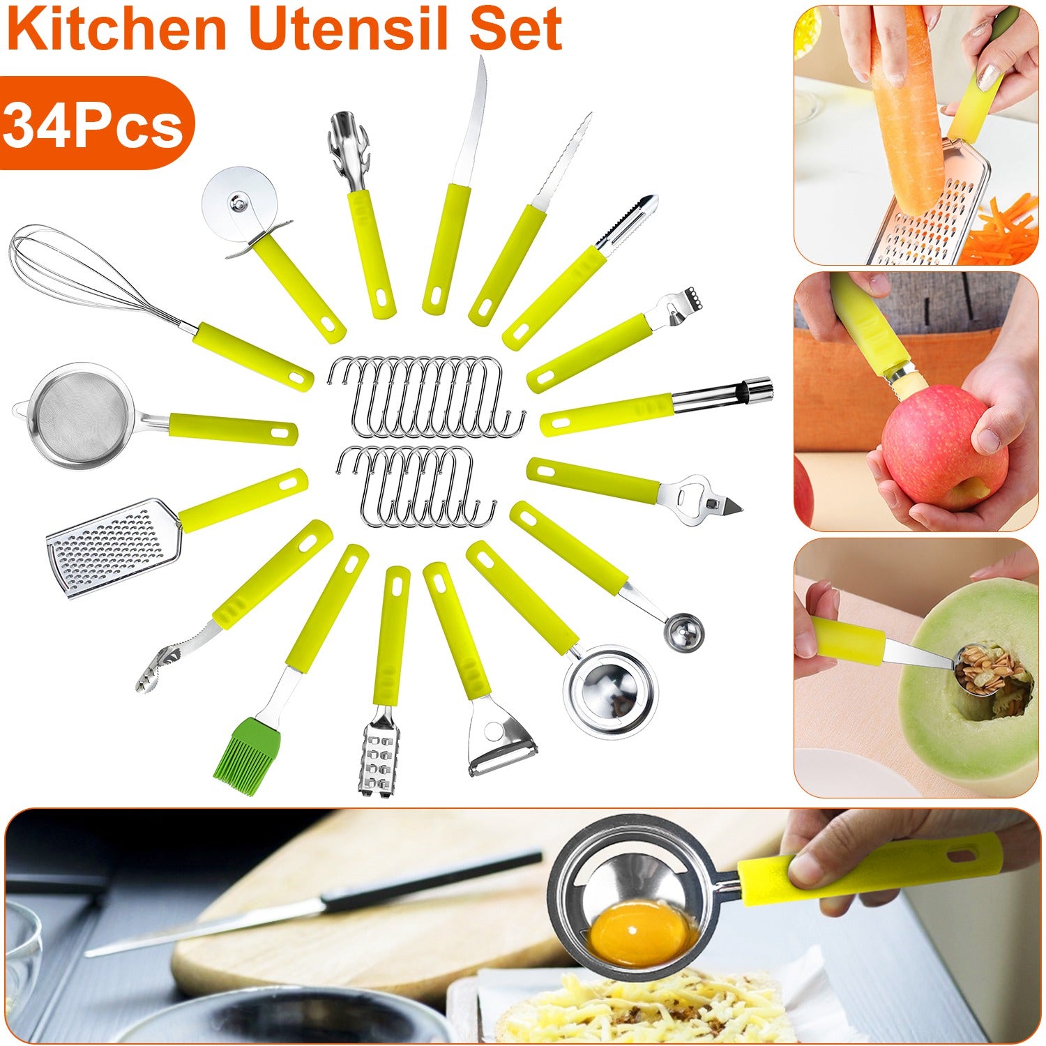 34-Pieces Set: Stainless Steel Kitchen Gadget Tools Set Pay With Visa For Sale