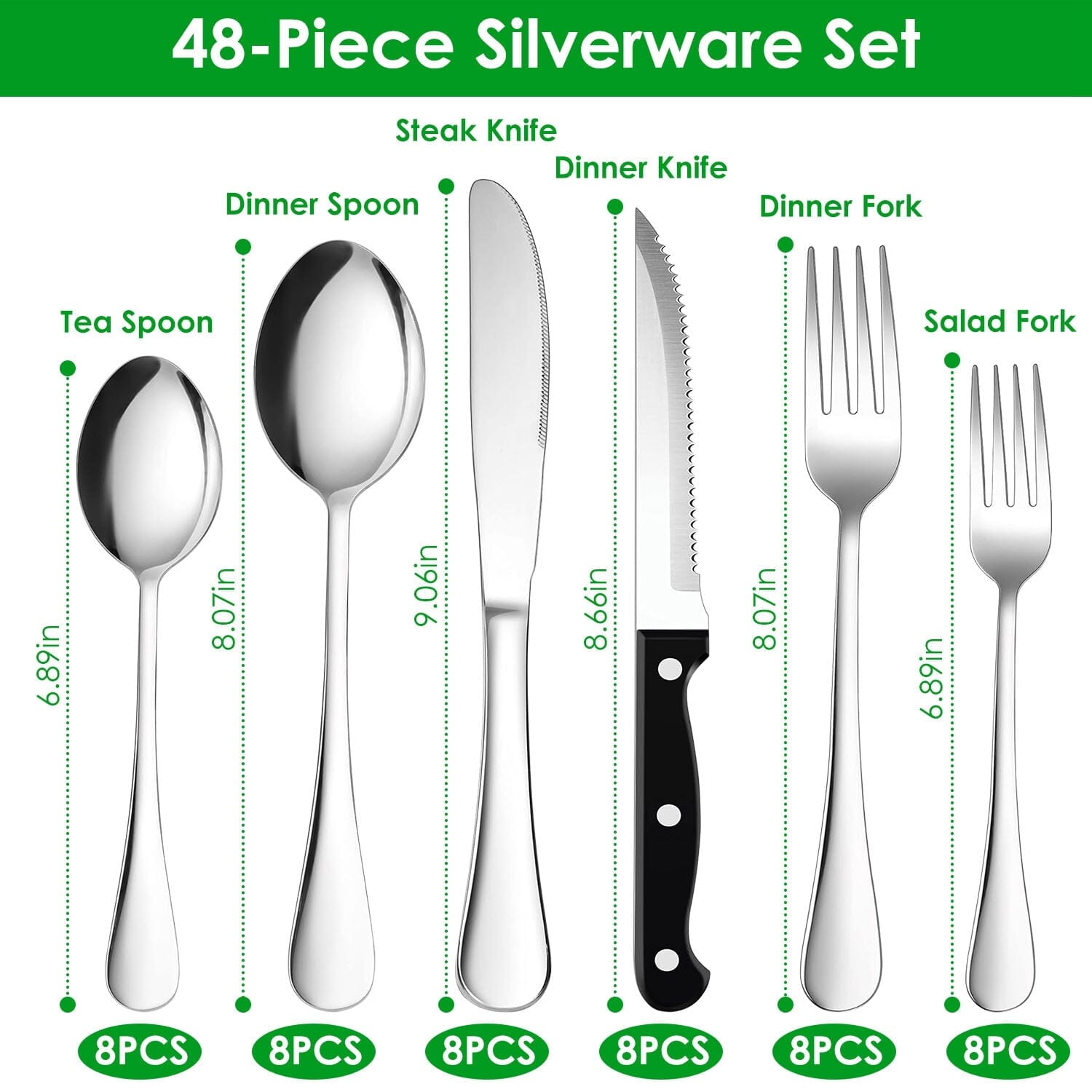 48-Piece: Stainless Steel Silverware Cutlery Set Fast Delivery For Sale