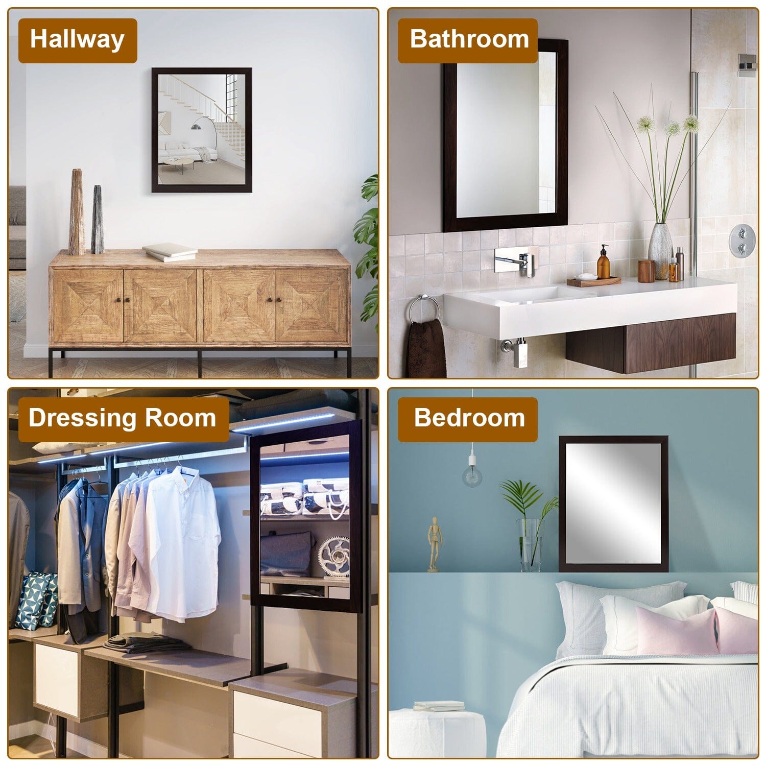 Wall Mount Mirror Wood-Like Frame Rectangle Modern Hanging Mirror Pay With Visa Cheap Online