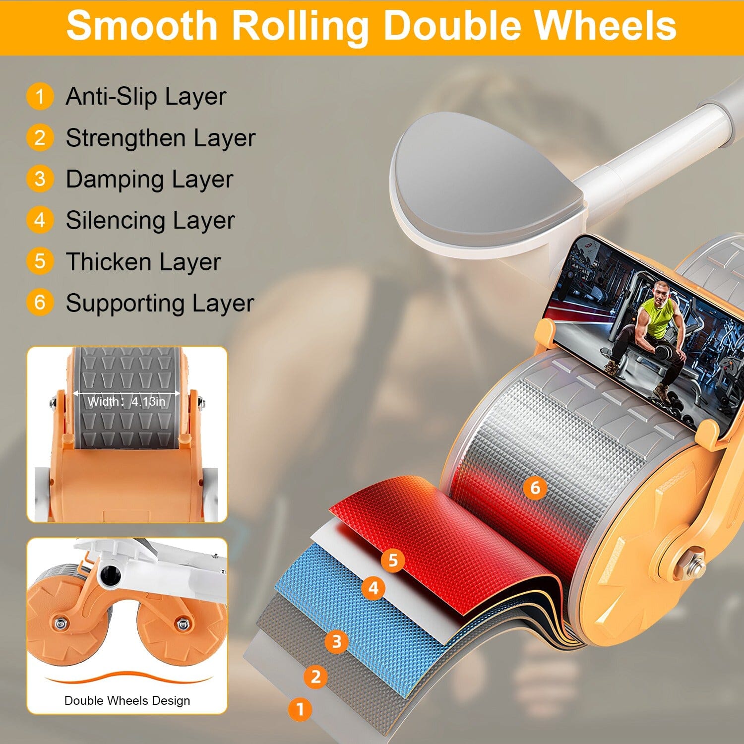 Automatic Rebound Abdominal Wheel Roller for Core Strength with Timer Kneel Pad Discount View