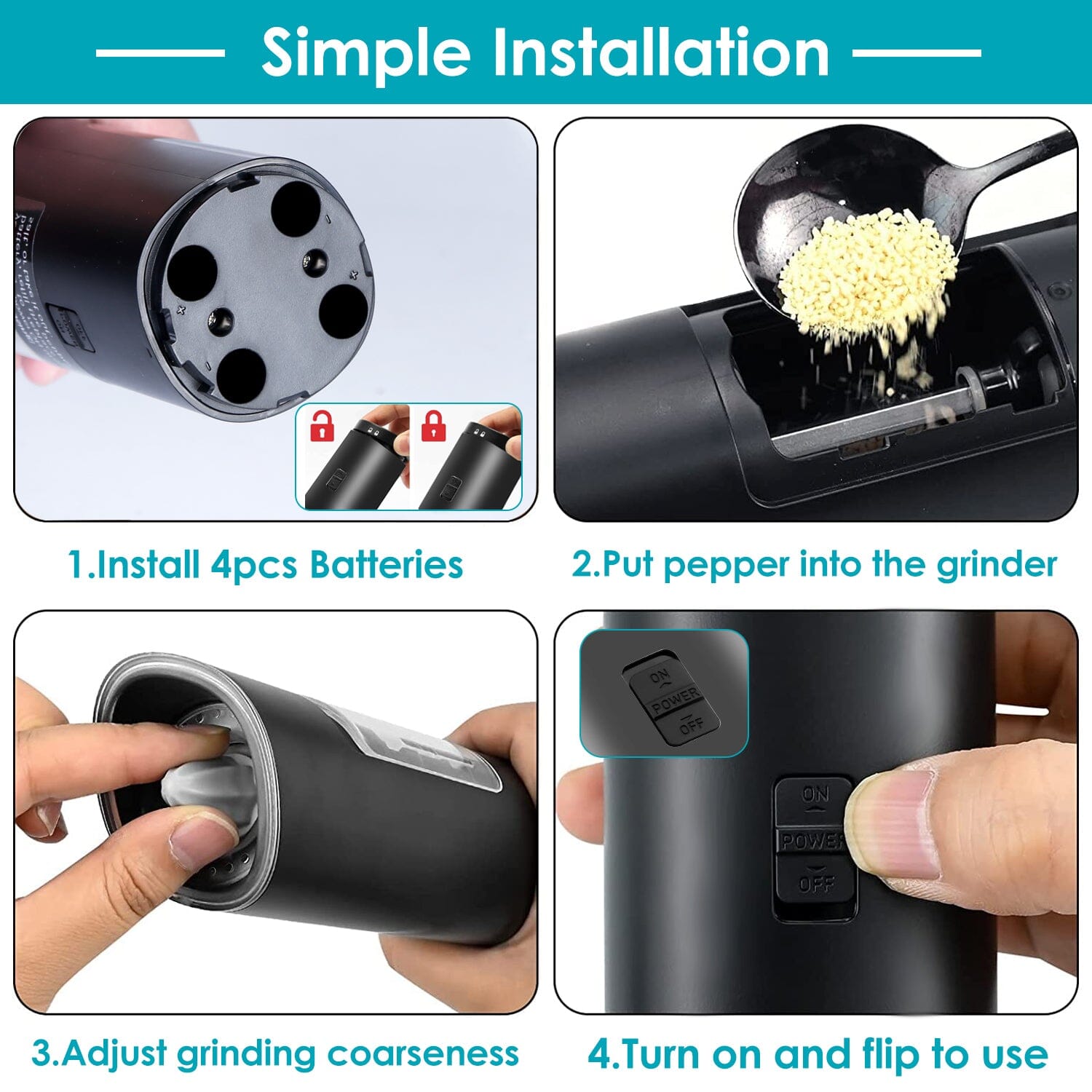 Electric Salt and Pepper Grinder LED Indicator Adjustable Coarseness Free Shipping Buy