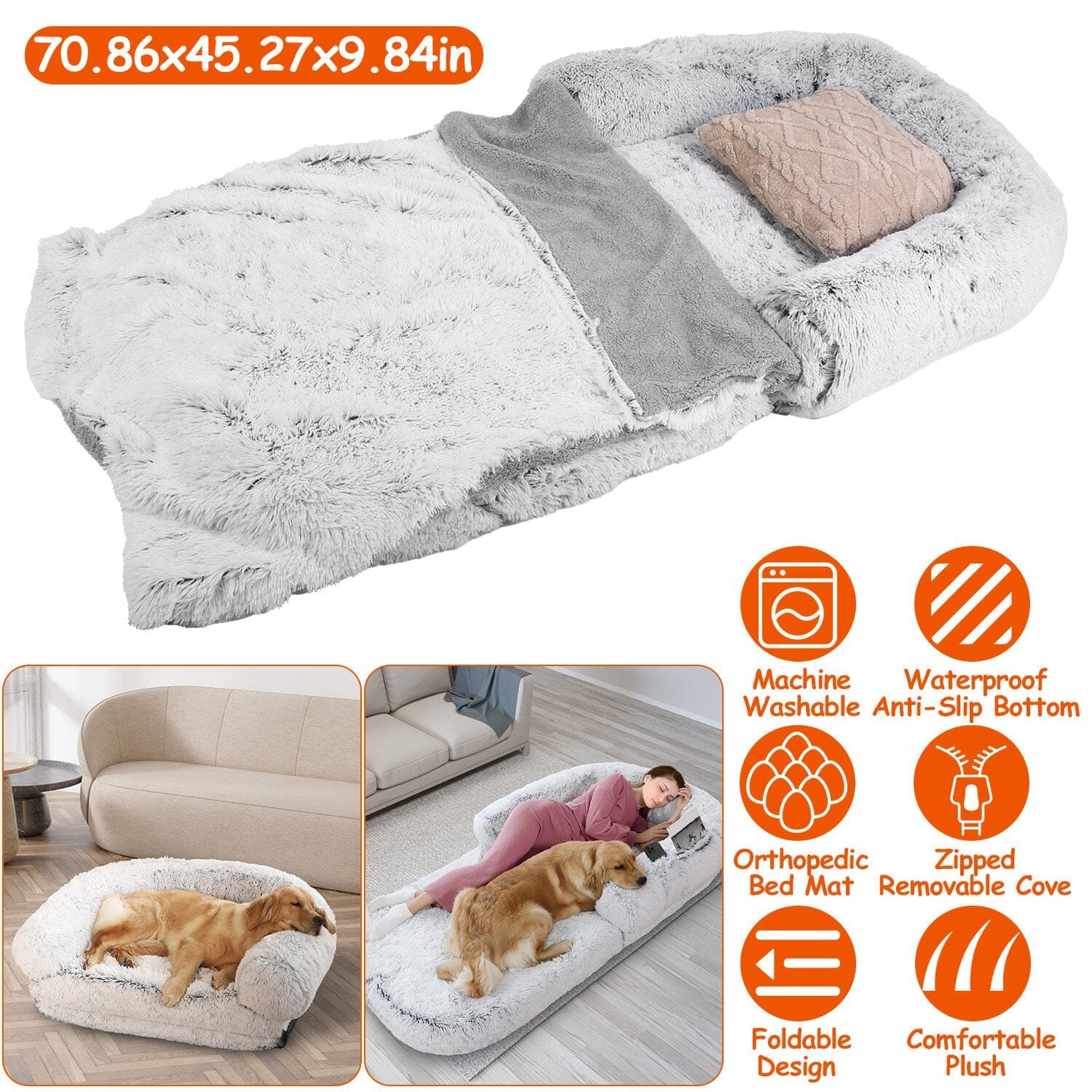 Napping Human-Sized Dog Bed Machine Washable Zipped Removable Cover Cheap Sale Many Kinds Of