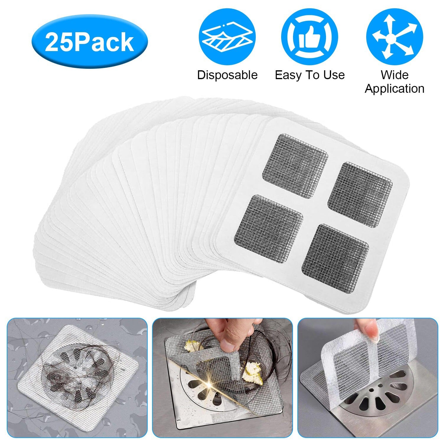 25-Pack:  3.94 x 3.94 Disposable Floor Drain Sticker Hair Catcher Outlet 2025 New