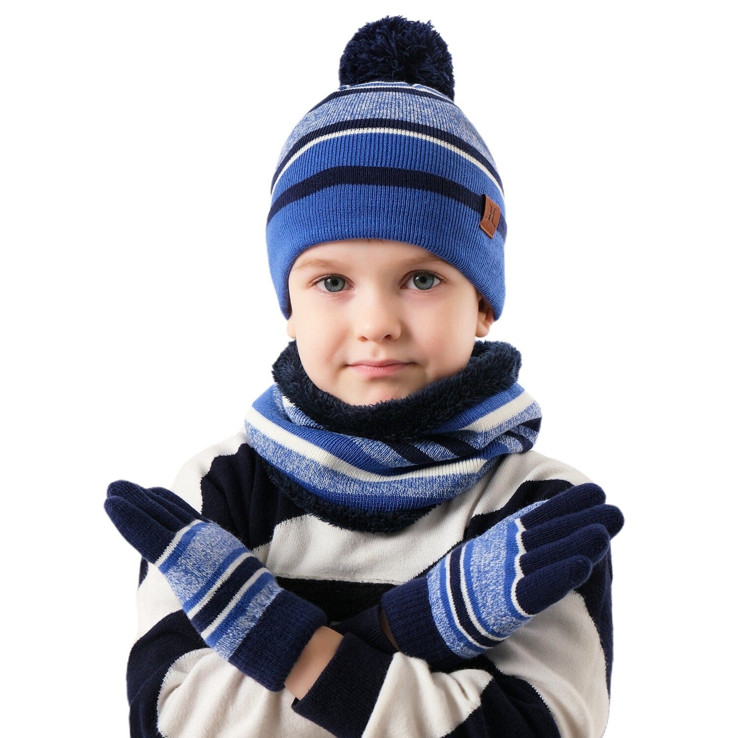 3-Piece Set: Winter Kids Knitted Warm Beanie Hat and Glove for 4-7 Years Old Really For Sale