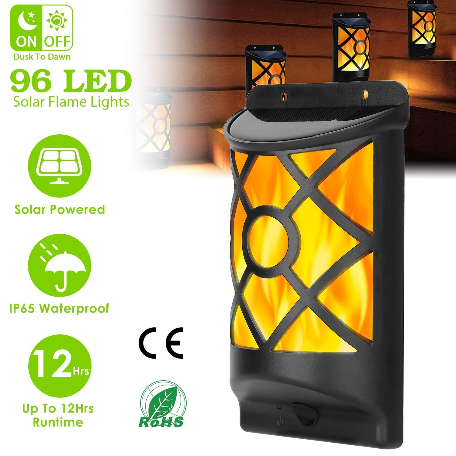 96 LEDs Waterproof Flame Solar Lights Outdoor Clearance Online Amazon