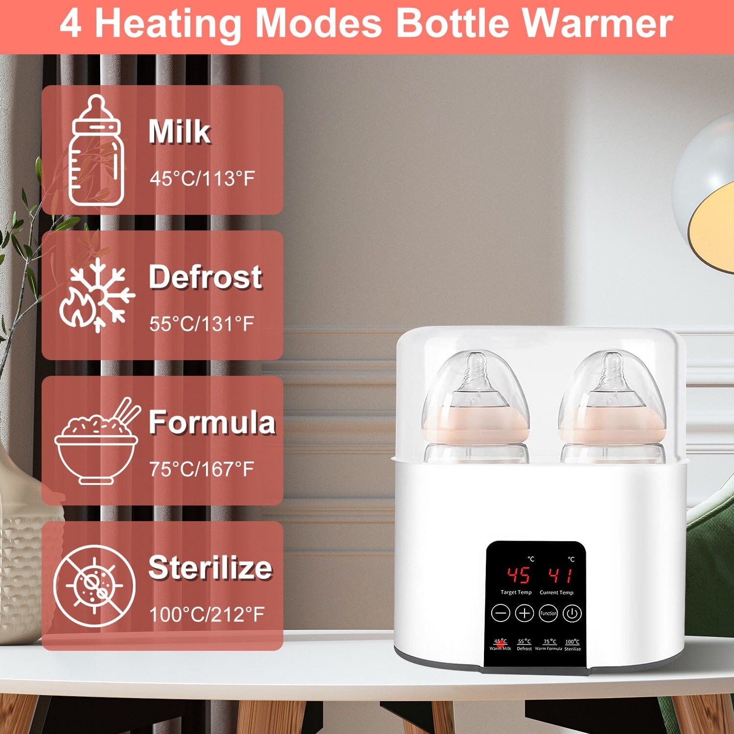 Electric Baby Milk Bottle Warmer Fit with 4 Heating Modes Adjustable Temperature Display Screen Huge Surprise For Sale