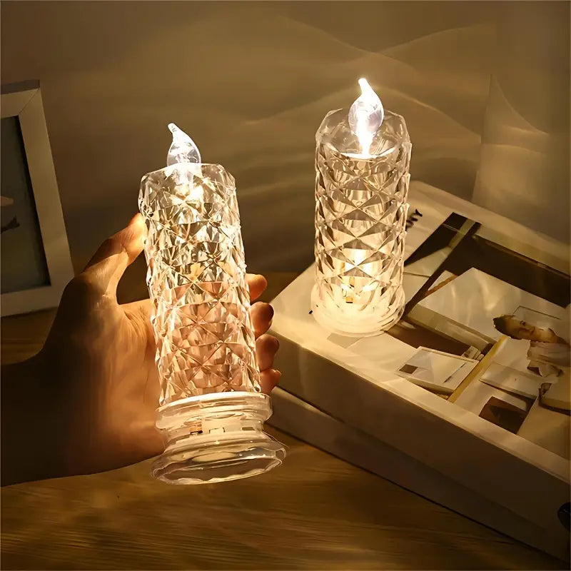 Battery-Powered LED Candle Lamp With Rose Pattern Refraction Halo Projection New Arrival Cheap Pice