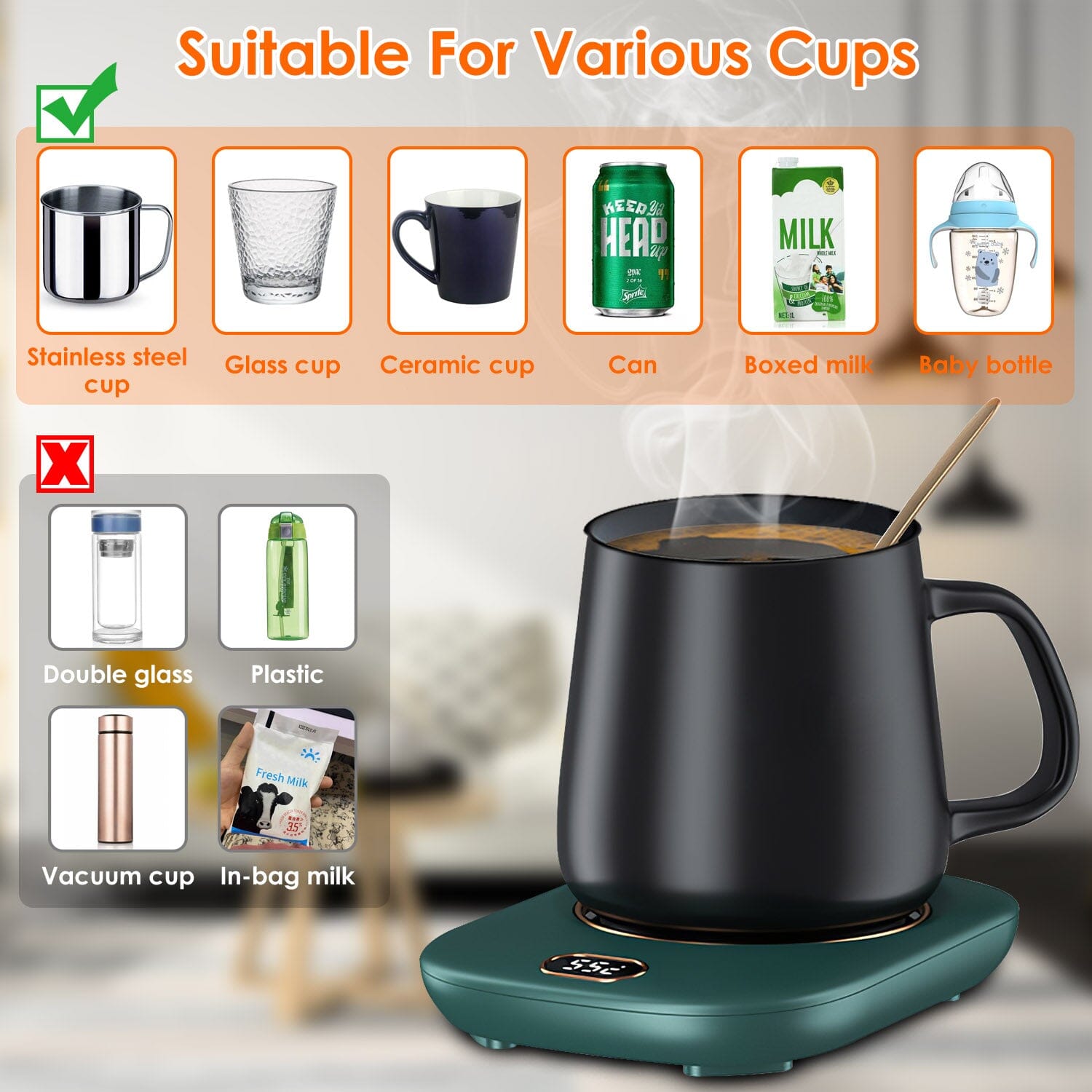 Auto Shut Off USB Coffee Mug Heating Plate with 3 Temperature Setting Outlet Choice