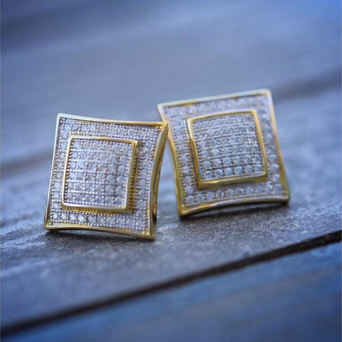 Men's Solid 14k Gold Large Square Lab Diamond Screw Back Earrings Cheap Sale 100% Original