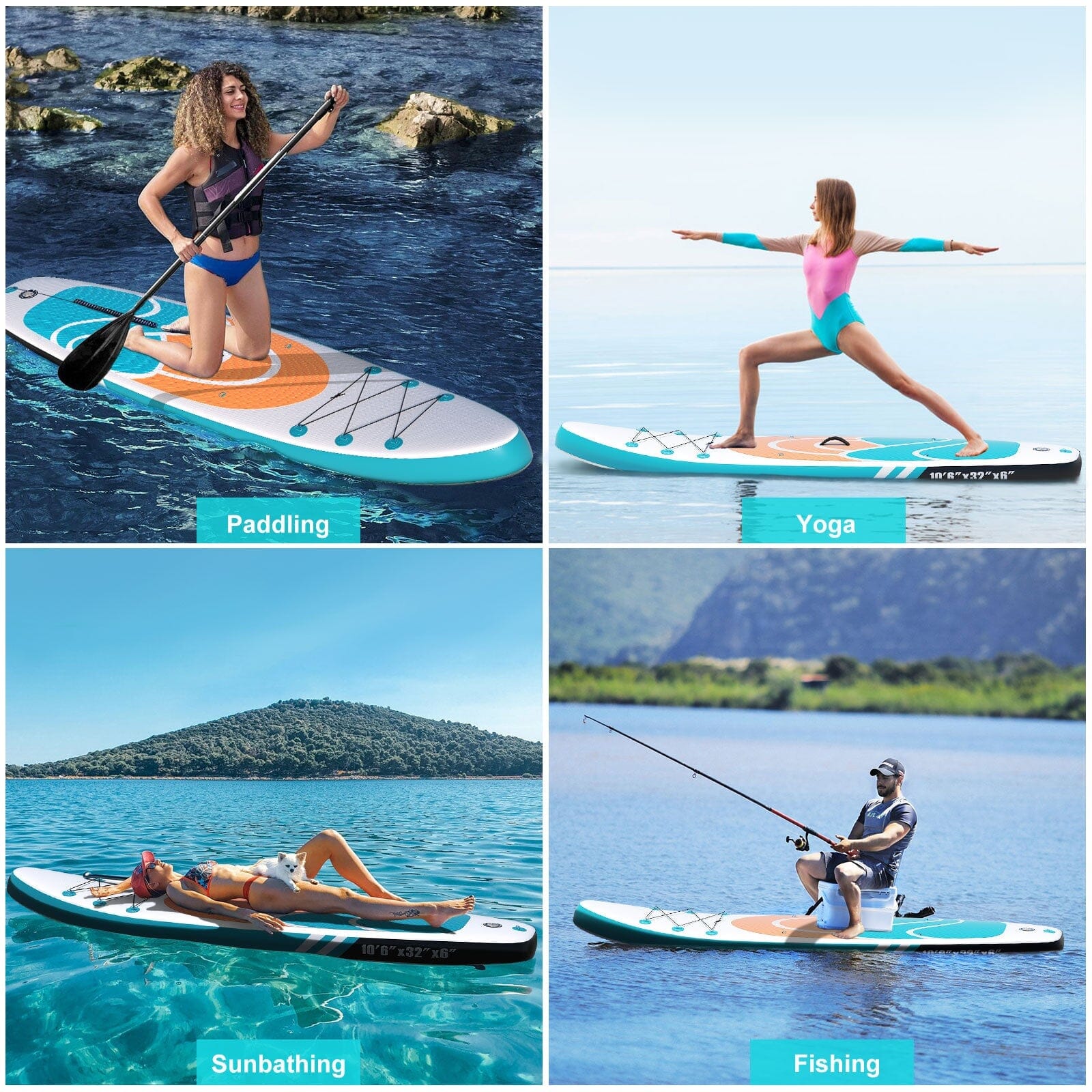 Inflatable Paddle Board Stand up Adults with Adjustable Paddle and Removable Fin Orange Clearance Online