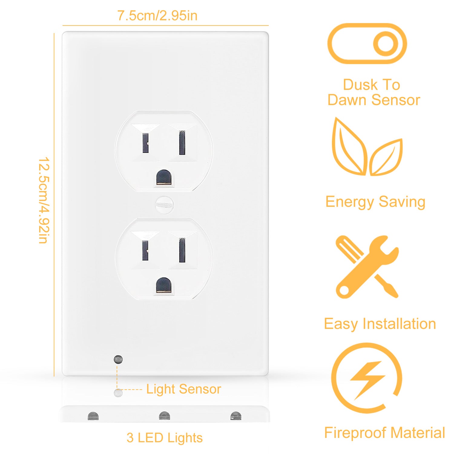 US Wall Outlet Cover Wall Plate with 3-LED Dusk To Down Sensor Night Lights For Sale Online