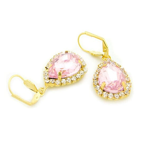 18K Gold Filled Pink Crystal Tear Drop Hanging Earrings Best Place Online