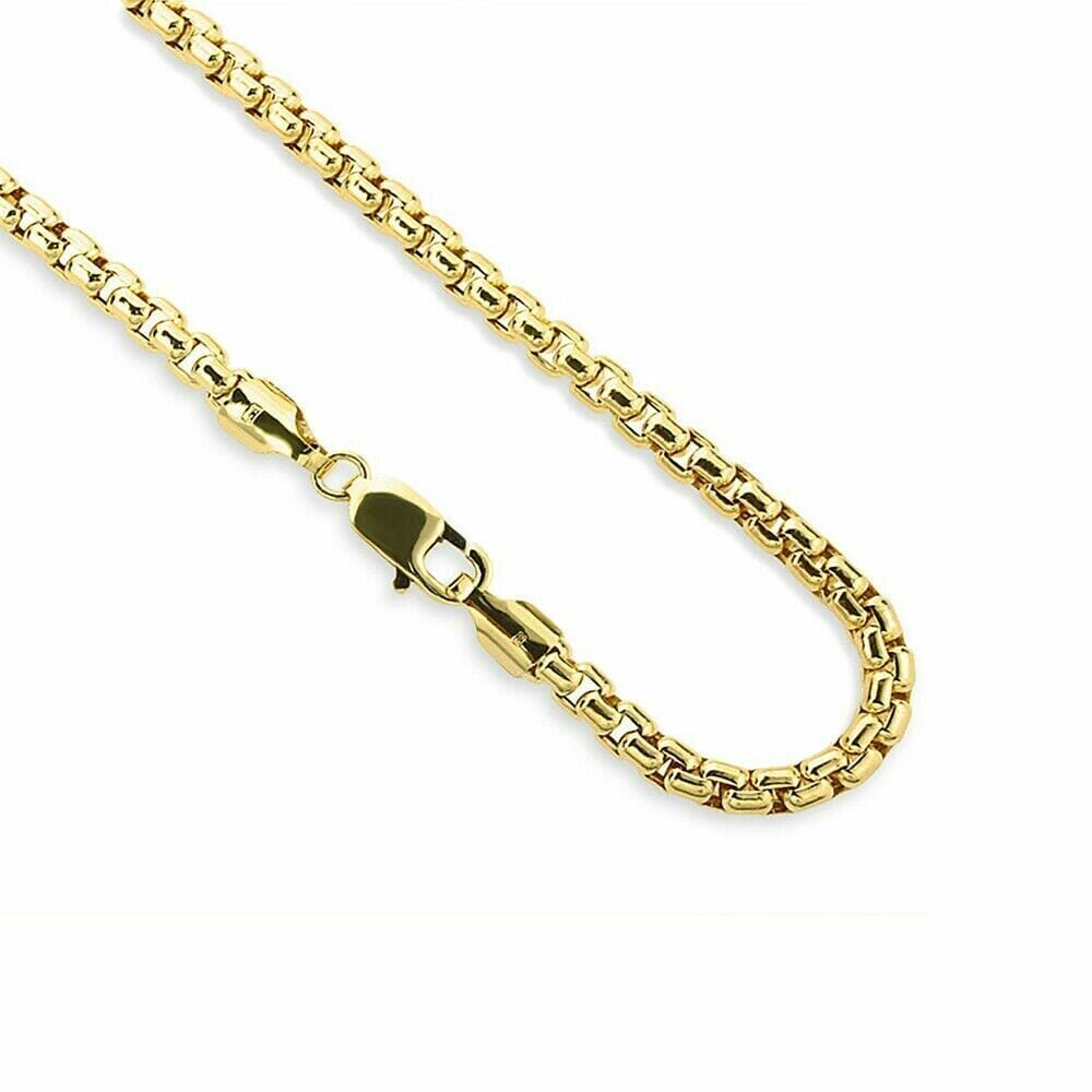 14K Yellow Solid Gold Round Box Link Chain Necklace Geniue Stockist Online