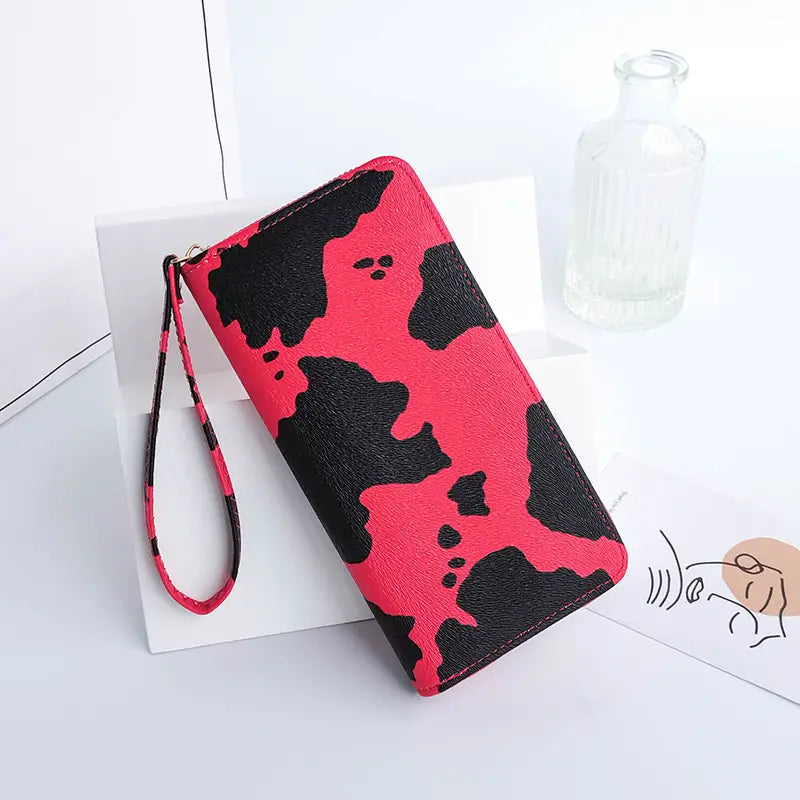 Women's Cute Versatile Faux Leather Cow Print Long Wallet Largest Supplier For Sale