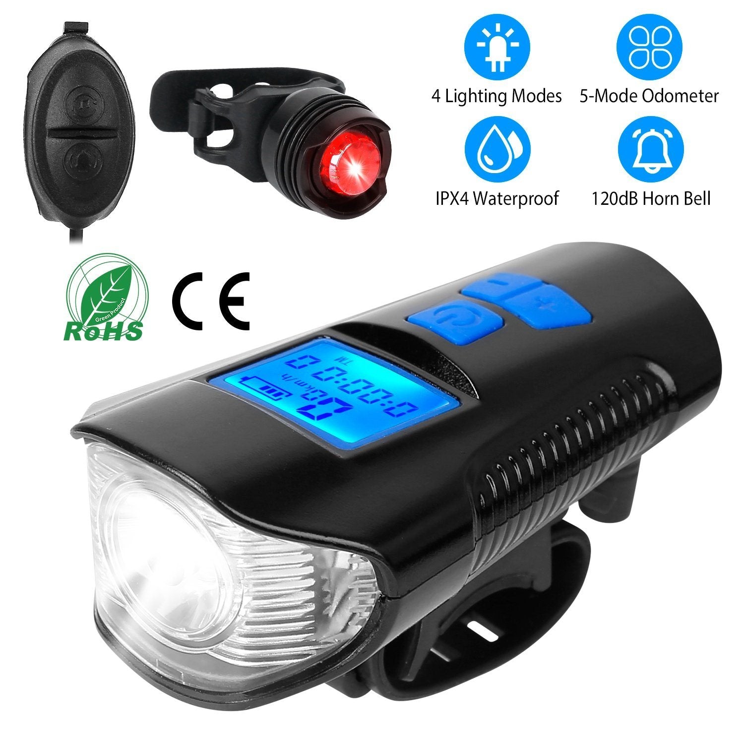 USB Rechargeable Bike Light Set with Speedometer and Odometer Limited Edition