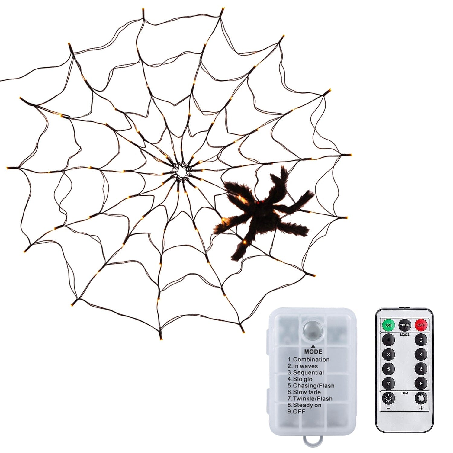 Spider Web Light with Hairy Spider 70LED Battery Powered Remote Control 8 Lighting Modes Free Shipping 2025