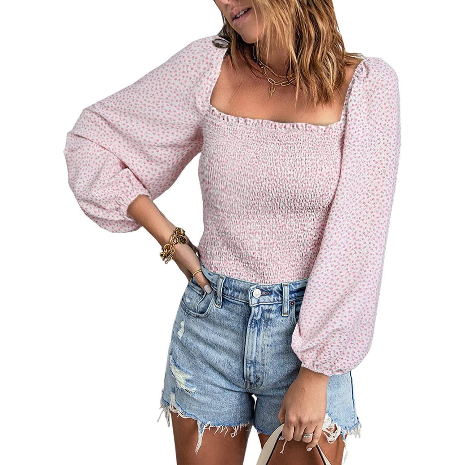 Women's Puff Long Sleeve Square Neck Tops Free Shipping Cost