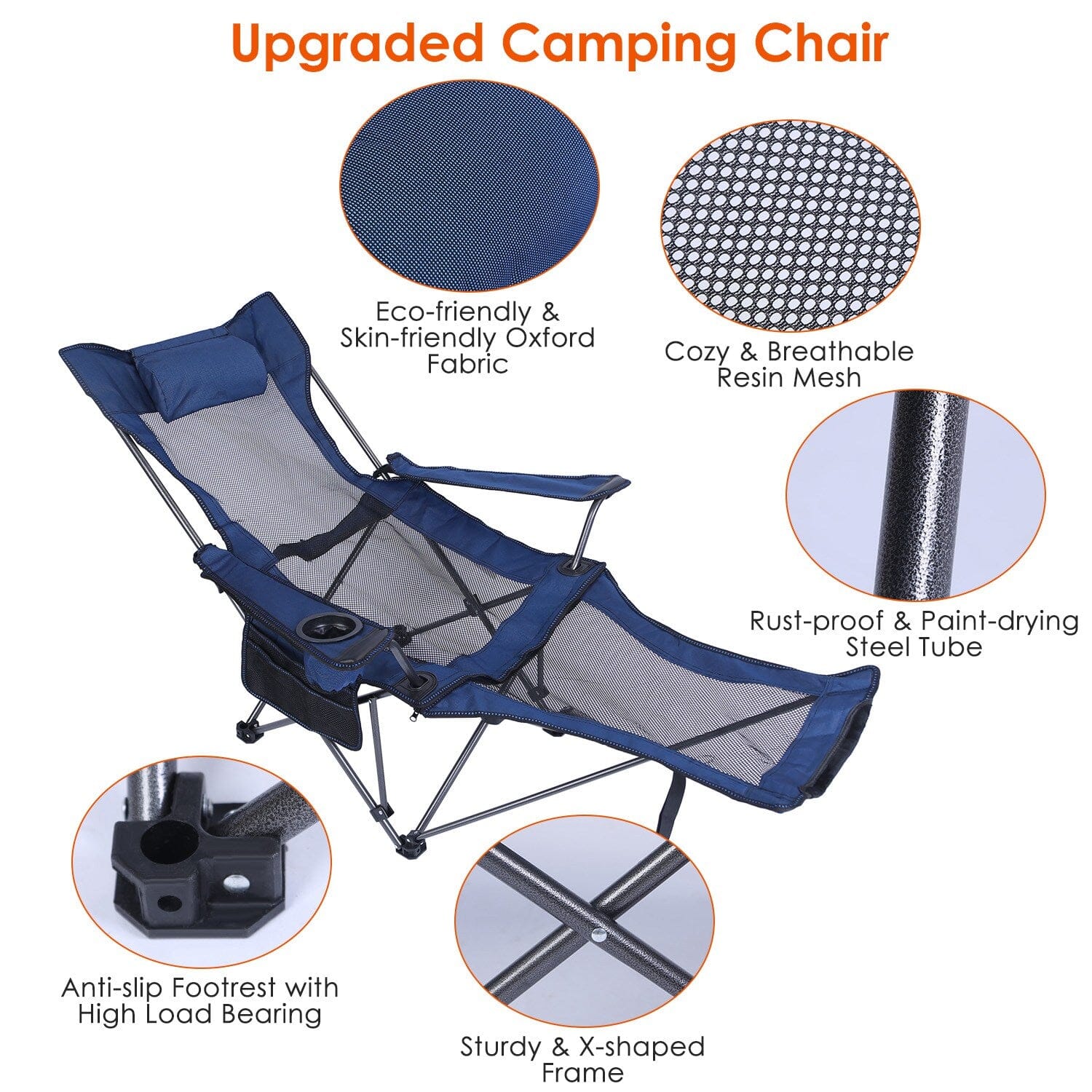 Foldable Camping Chair Heavy Duty Steel Lawn Chair with Reclining Backrest Angle Enjoy Online