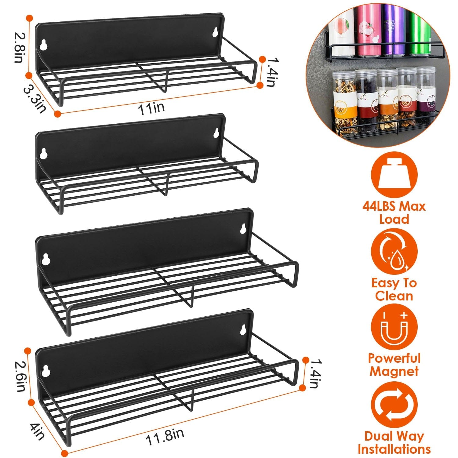 4-Piece: Strong Magnetic Spice Rack Organizer Outlet Choice