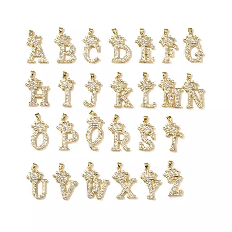 Stainless Steel Gold Overlay Hip Hop Crown A-Z Letters Necklace for Men and Women Outlet Buy