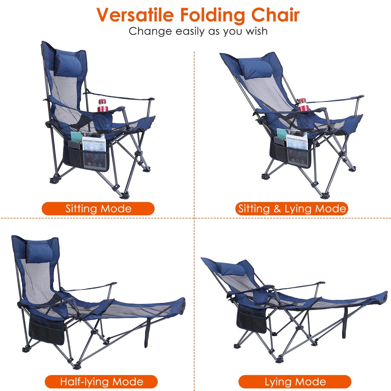 Foldable Camping Chair Heavy Duty Steel Lawn Chair with Reclining Backrest Angle Enjoy Online