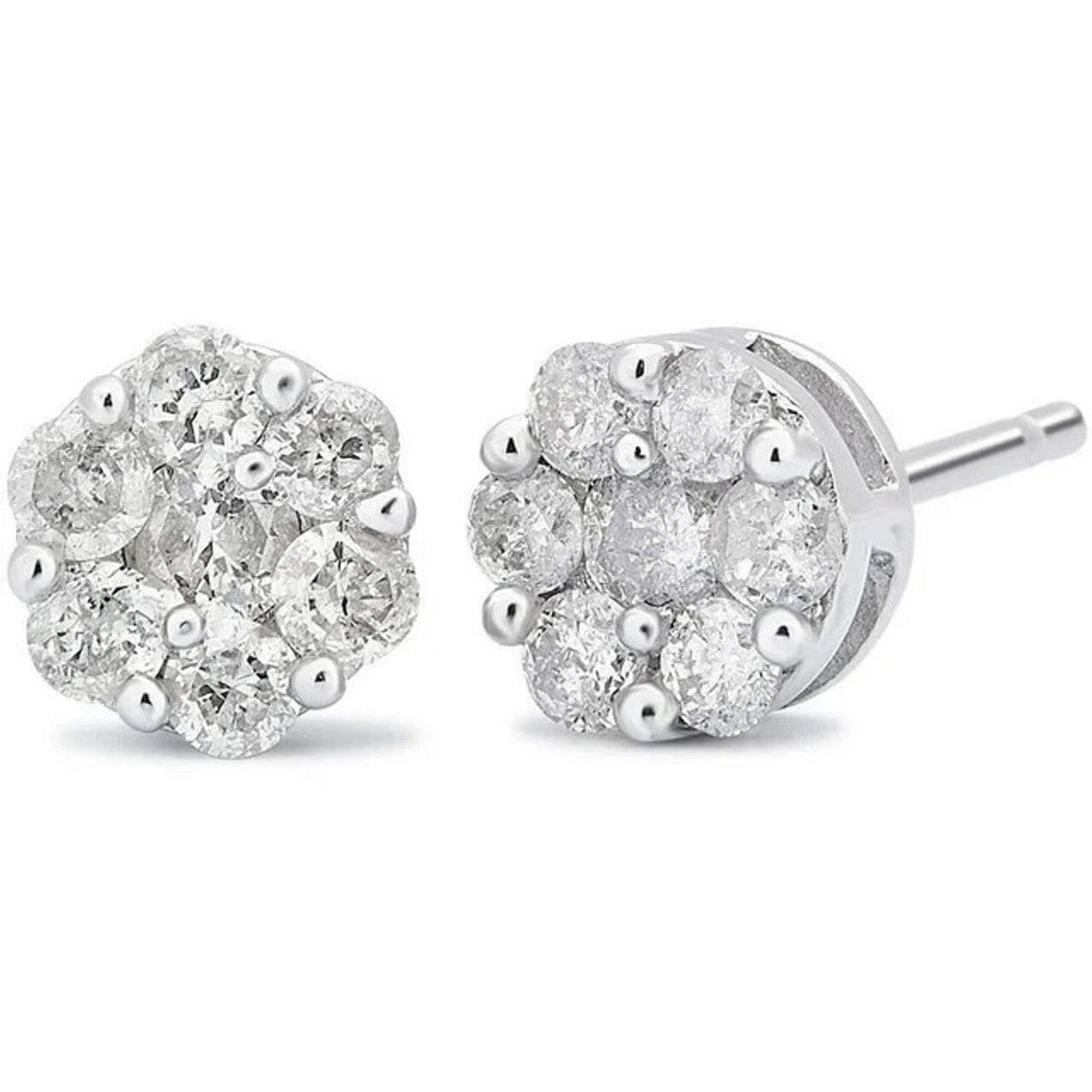 1/2CT T.W. CZ Sterling Silver Flower Cluster Stud Earrings Cheap The Cheapest