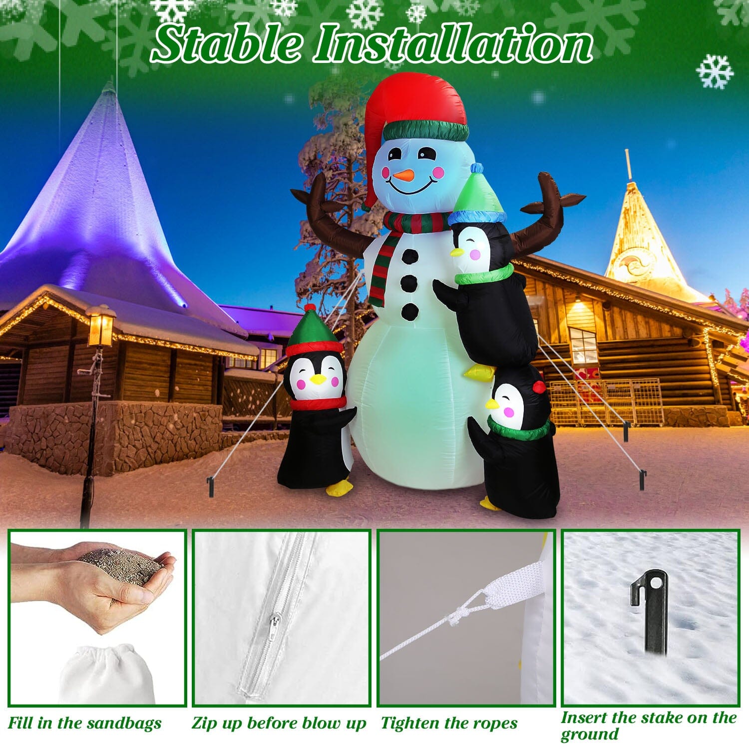 5.9Ft Snowman and Penguin Blow Up Yard Decoration with LED Light Built-in Air Blower Free Shipping For Sale