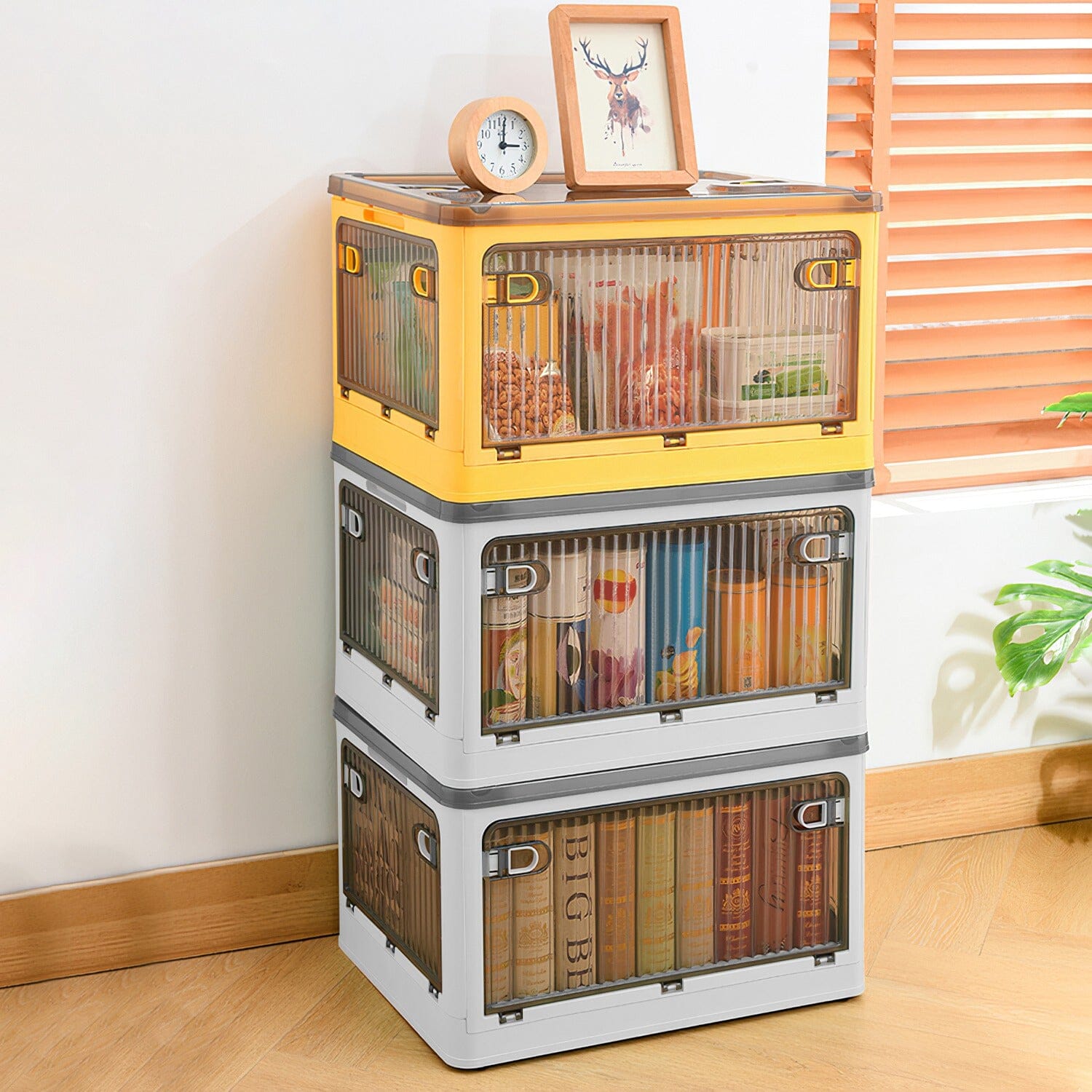 Foldable Storage Bins with Lid 4 Doors Collapsible Stackable with Lock Inexpensive Sale Online