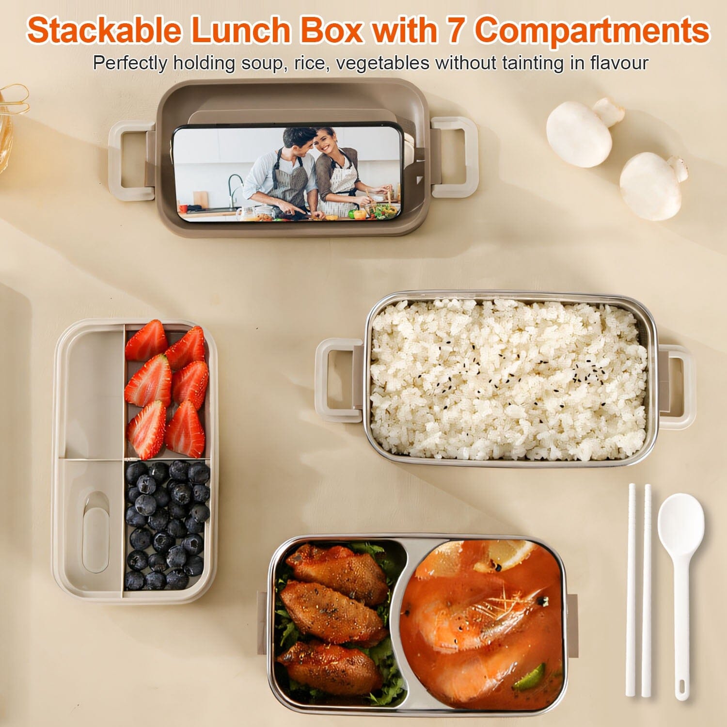 Bento Lunch Box 3 Stackable Food Container with Chopsticks and Spoon Discount 2025 New