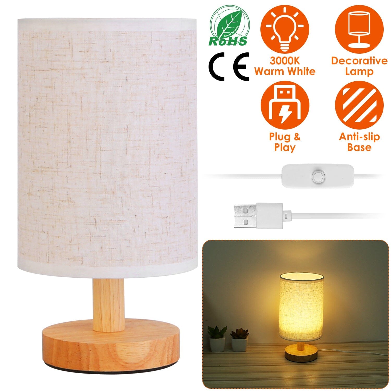 Warm White Nightstand Lamp USB Plug Modern Lantern Marketable Sale Online