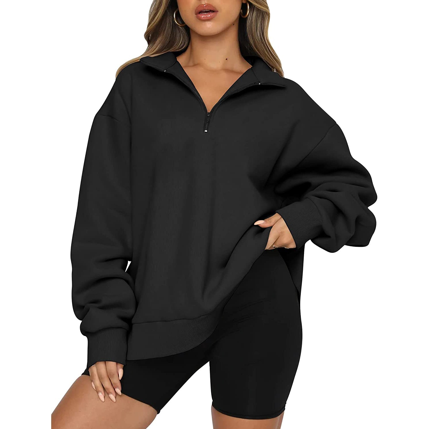 Womens Oversized Half Zip Pullover Long Sleeve Sweatshirt Cheap Sale Discounts