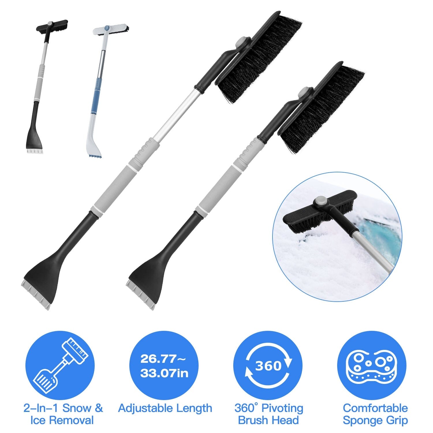 2-in-1 Automobile Snow Shovel Frost Removal with 360∞ Pivoting Brush Head Cheap Sale Choice